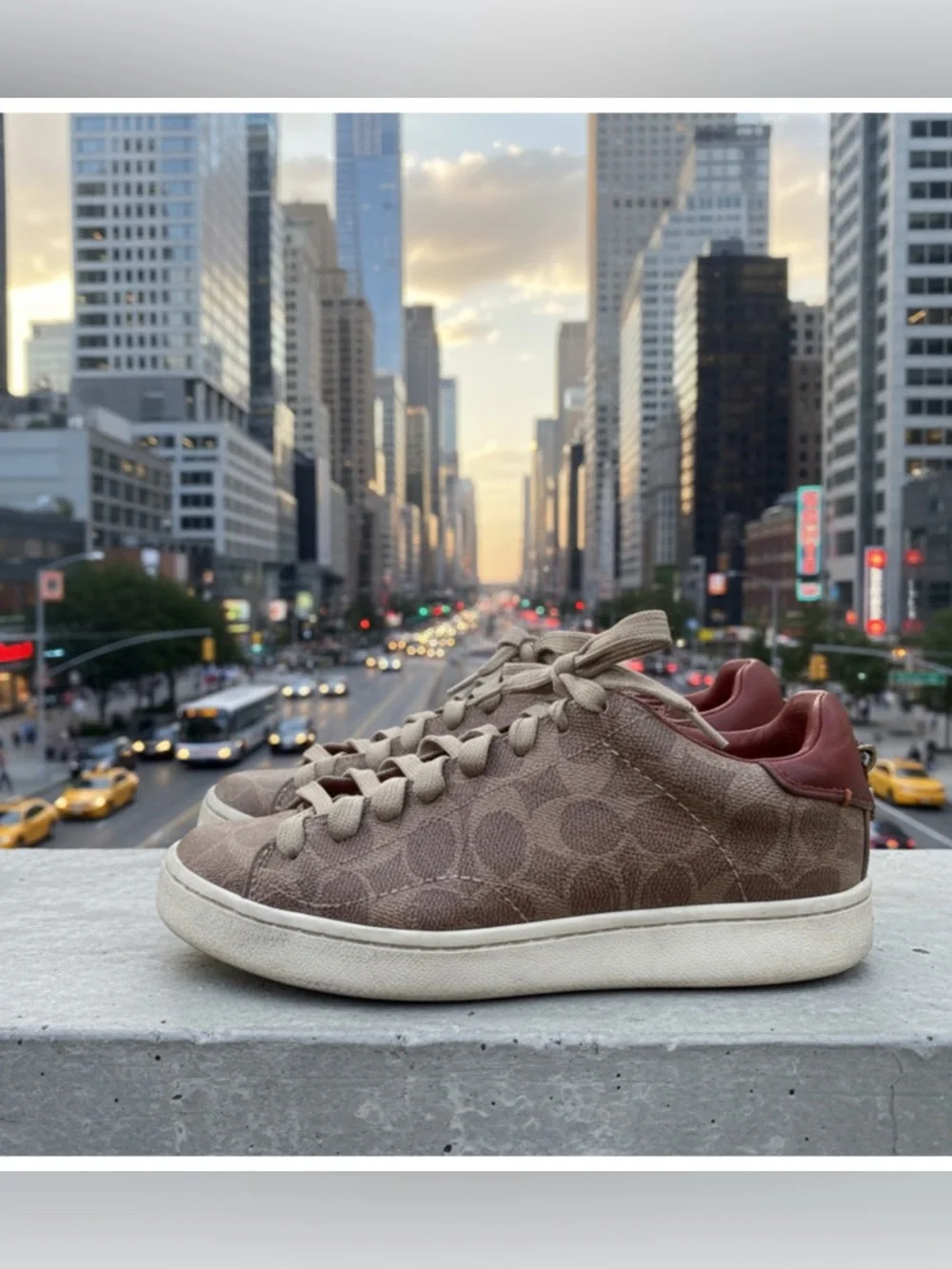 Coach Women’s Signature Canvas Sneakers with Brown Leather Trim - Picture 2 of 9